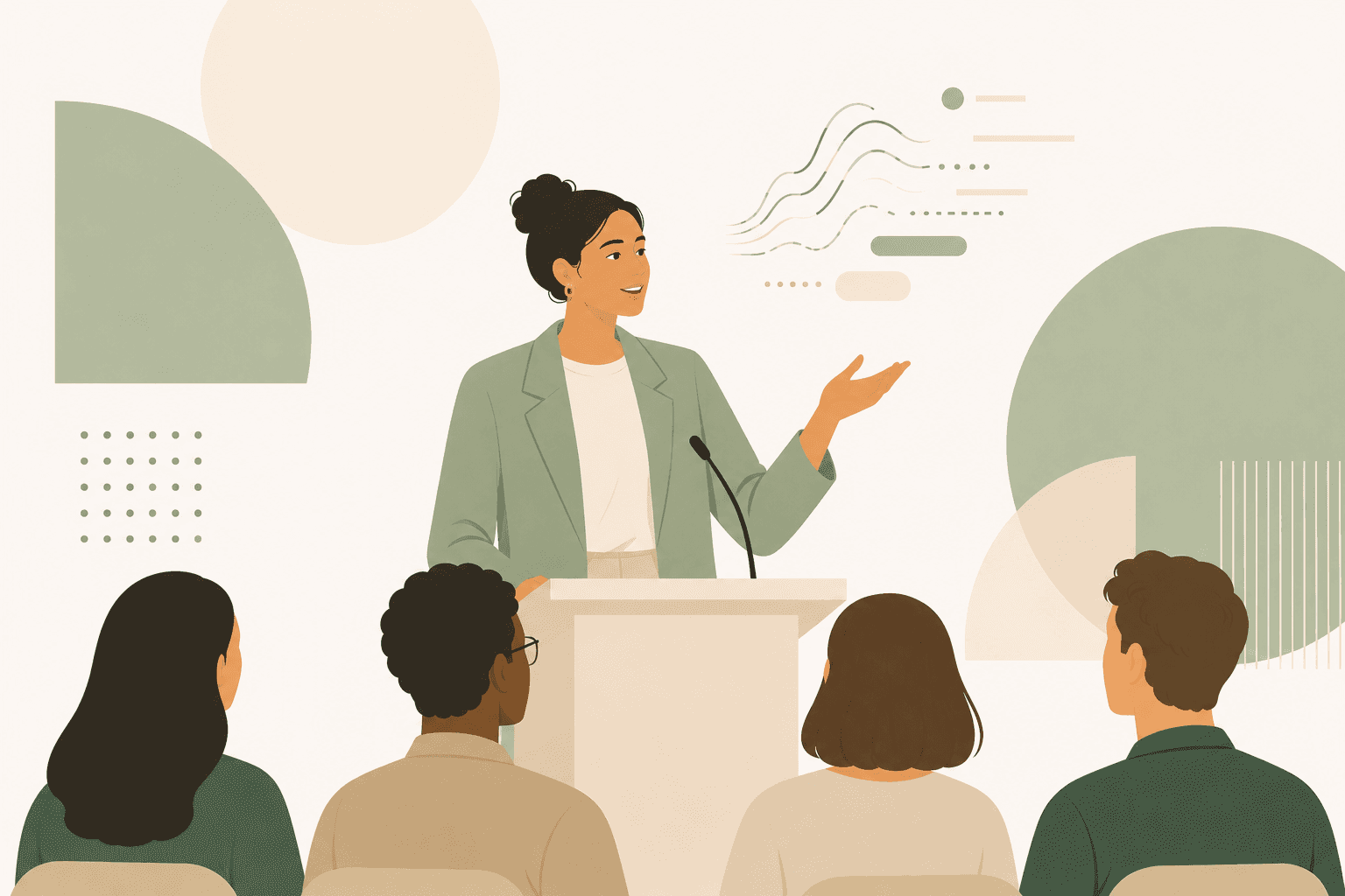 Person speaking confidently at a presentation